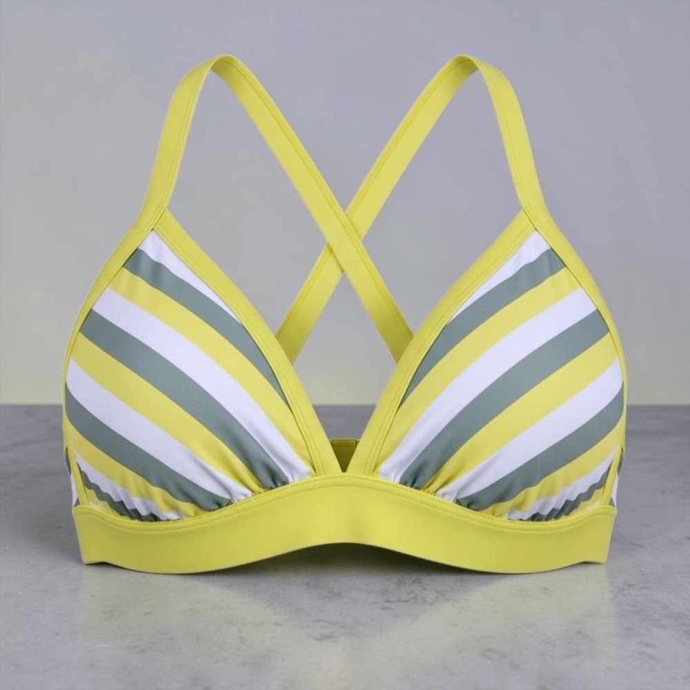 Kona Sol Womens 2X Yellow Striped Triangle Bikini Top Cross Back NWT 238216645